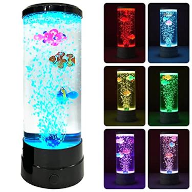 Imagem de Kit de lâmpada de LED para peixes com mudança multicolorida para aquário luz noturna decorativa simulada bolha de peixe candeeiro de mesa decoração para casa, escritório, quarto, sala de estar (preto)