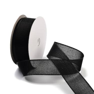Imagem de Fita de poliéster de 2,5 cm de largura, 20 metros/rolo minor-transparente com fio overlock para embrulho de presente, festa de casamento, presente de férias, embalagem de joias DIY (preto)