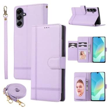 Imagem de Dswteny Capa carteira compatível com Samsung Galaxy A16/A17/A26 5G, alça transversal, couro sintético espelhado, flip stand, capa para celular A 16 17 26 16A 17A 26A 4G SM-A166U mulheres homens roxo