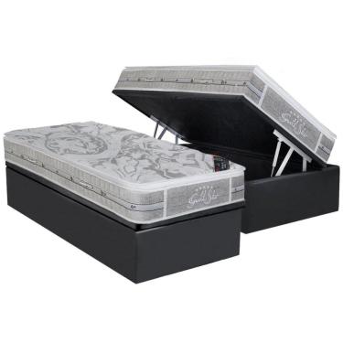 Imagem de Cama Box Baú Solteiro: Colchão Molas Ensacadas Castor Super Luxo Látex Slx + Base Crc Suede Cinza (88x188)