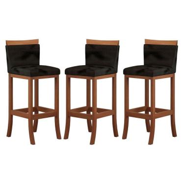 Imagem de Kit 3 Banquetas Bistrô em Suede Preto para Cozinha Americana
