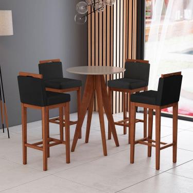 Imagem de Kit Mesa Bistro com 4 Banquetas Alta Estofadas em Madeira Maciça Suede Preto CCS
