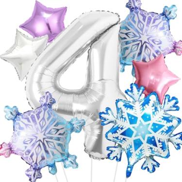 Imagem de 7 balões Frozen 4th Birthday Girl 101,6 cm prata rosa inverno floco de neve país das maravilhas para decoração de festa de aniversário Frozen Winter Onederland Foil Helium Balloon Decor