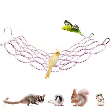 Imagem de Balanço de corda de cânhamo de pássaro, escada de corda de escalada de papagaio, rede pendurada na gaiola de paraquedas com 2 ganchos, brinquedos de mastigar para coquetel cinza, coquetel, conule, pássaros de amor, canários, pequena arara 35 cm x 60 cm