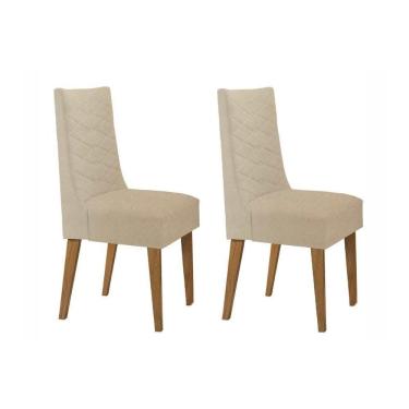 Imagem de Kit 2 Cadeiras De Cozinha Dafne 2 Un Madeira Capuccino Linho Bege Turim Rufato