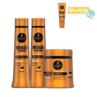 Imagem de Kit Shampoo Condicionador E Máscara Infusão De Óleos Haskell 500ml + Brinde