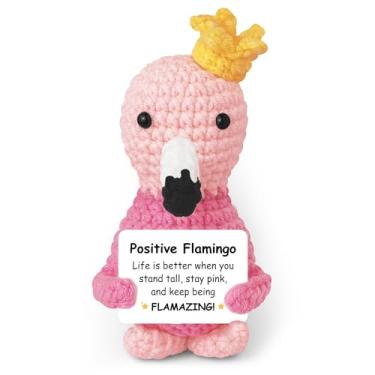 Imagem de Mini Positive Crochet Animals Flamingo Birthday Gifts for Women Friends Sister, Inspirational Emotional Support Stuffed Animal Doll Handmade Crochet Flamingo Gifts for Best Friend Coworker