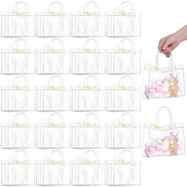 Imagem de WDSHCR 80 peças de sacolas de presente de plástico transparente com alças, sacolas de lembrancinhas de festa com fitas, sacolas reutilizáveis para casamento, chá de bebê, aniversário (transparente 28