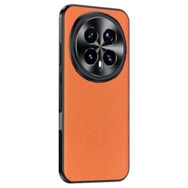 Imagem de HAOMRIYL Capa de couro genuíno para Honor Magic 8 Pro/8, capa de telefone de proteção de lente de metal fina à prova de choque, laranja, 8