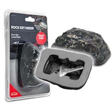 Imagem de Hitt Brands Seguro para esconder chaves de pedra falsa para jardim ou quintal ao ar livre, porta-chaves de pedra escondida de tamanho grande – Pedra realista para se esconder do lado de fora, à prova