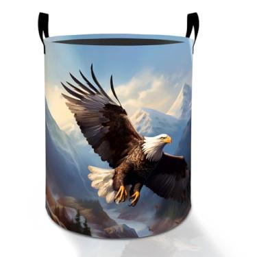 Imagem de Cesto de lavanderia Flying Bald Eagle para meninos, meninas, crianças e adultos, caixa de armazenamento de roupas Oxford dobrável à prova d'água, organizador de pássaros para quarto, banheiro