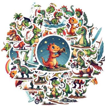 Imagem de 50 peças dinossauro, arco-íris, música, esportes, natureza, vibrante, divertido, engraçado, interativo, para mala, geladeira, telefone, bagagem, laptop, guitarra, carro, adesivo, brinquedos, laptop