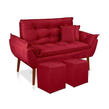 Imagem de Kit 01 Namoradeira Opala 02 Puff Quadrado 02 Almofadas Vermelho