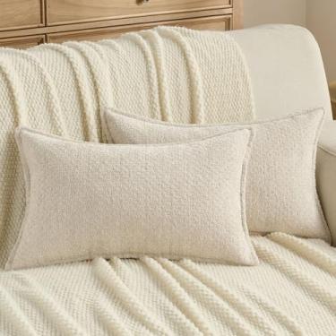 Imagem de FUTEI Conjunto de 2 capas de almofada decorativas creme, 30 x 50 cm, textura granulada macia, decoração de casa moderna para sofá-cama, sala de estar