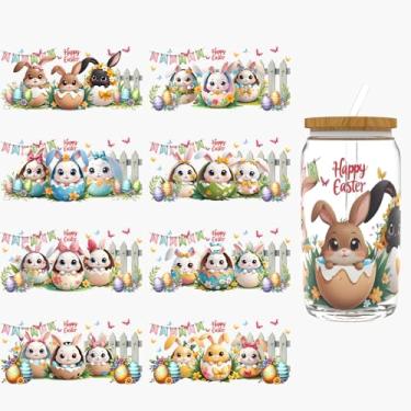Imagem de DORSBABY Adesivos UV DTF - 8 folhas de copos DTF UV de Páscoa para vidro de 473 ml, decalques DlY para copos, esfregar à prova d'água em transferências para artesanato (Páscoa alegre)