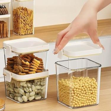 Imagem de Caixa de armazenamento de cereais de 450 ml com tampa hermética, organizador de despensa que economiza espaço para alimentos secos