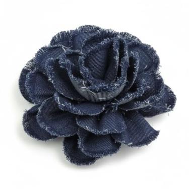 Imagem de Broche grande de lapela boêmio denim rosa flor grande para mulheres meninas - tecido caubói caubói floral camélia cabelo alfinetes vestido terno broches elegante casamento banquete joias pano
