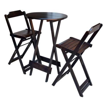 Imagem de Jogo De Bistrô Dobrável Em Madeira Maciça C/ 02 Banquetas Altas - Tabaco - Marrom