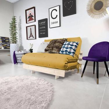 Imagem de Futon Casal Tokio Sofa Cama Amarelo Acquablock Com Madeira Maciça