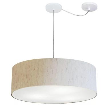 Imagem de Lustre Pendente Cilíndrico Com Desvio De Centro Vivare Md-4259 Cúpula Em Tecido 50x15cm - Bivolt Linho Bege 127/220v