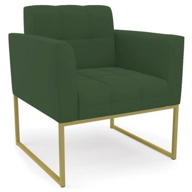 Imagem de Poltrona Decorativa Base Industrial Dourado Ana Veludo Verde - Ibiza