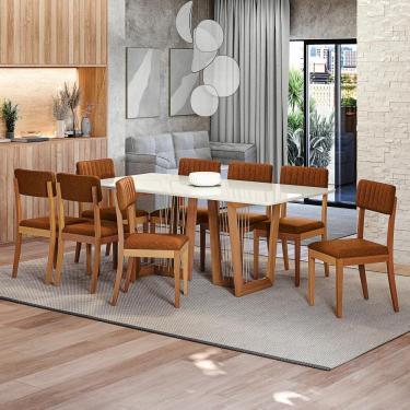 Imagem de Conjunto Sala De Jantar Madeira Maciça 8 Cadeiras Kappesberg Off White Bouclé Terracota