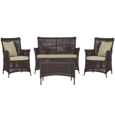 Imagem de Jogo Sofá 2 Poltronas e Mesa Igapó Marrom E7 Trama Original Marrom