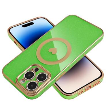 Imagem de MGQILING Capa com glitter magnético galvanizado para iPhone 14 Pro Max de 6,7 polegadas [compatível com carregamento sem fio] Capa brilhante à prova de choque com antiamarelamento, padrão de coração