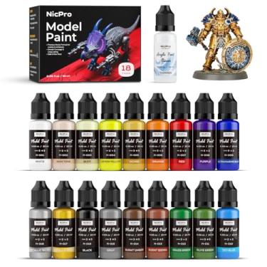 Imagem de Nicpro 18 Colors Model Paint Set, 20ml Ready to Use Modeling Acrylic Paints, Brush & Airbrush Compatible, Miniature Paint Set for Beginners & Artists on Models, Figures, Crafts, Canvas, with 1 Thinner