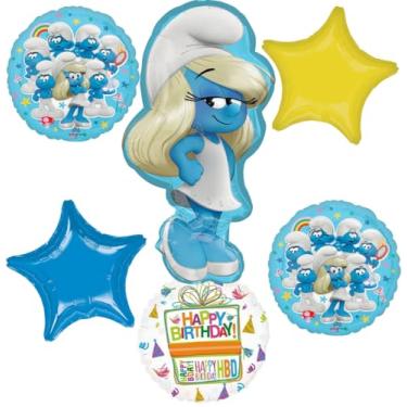 Imagem de Anagram Birthday Party Supplies Smurf's Theme Balloon Bouquet Decorations