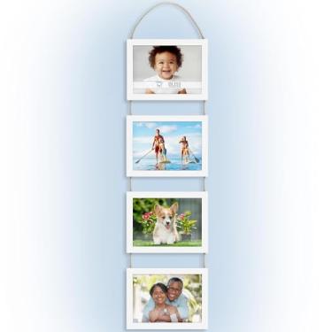 Imagem de Icona Bay - Colagem de molduras para pendurar na parede 12 x 17 cm com 4 aberturas - branco inverno - molduras de madeira projetadas estilo casual - somente montagem na parede - coleção Bliss