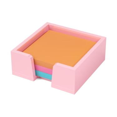 Imagem de Beego Organizador de notas adesivas – Suporte de bloco de notas acrílico rosa claro de 7,6 x 7,6 cm, dispensador de notas adesivas de acrílico (sem enchimentos) para dormitório, escritório e