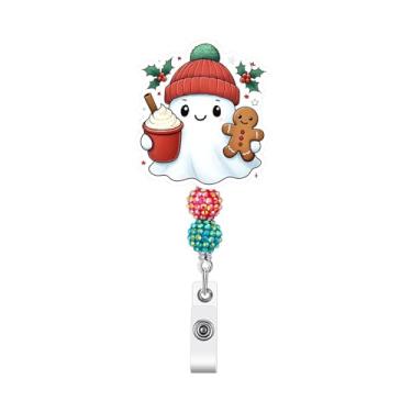 Imagem de Carretel retrátil de crachá de Natal, porta-crachá de fantasma, engraçado, com miçanga, homem de gengibre, folhas de azevinho, etiqueta com clipe jacaré, clipe decorativo de acrílico para enfermeiras