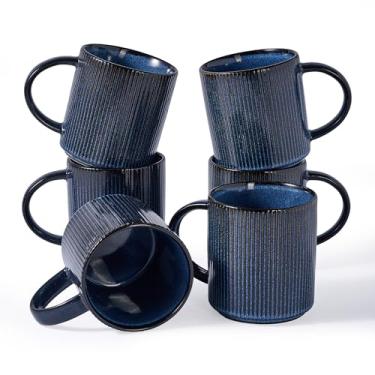 Imagem de famiware Conjunto de canecas de café para 6, Star 473 ml, conjunto de canecas de bufê com alça para café, chá, cacau, leite - conjunto de utensílios de cerâmica de grés, azul nebulosas
