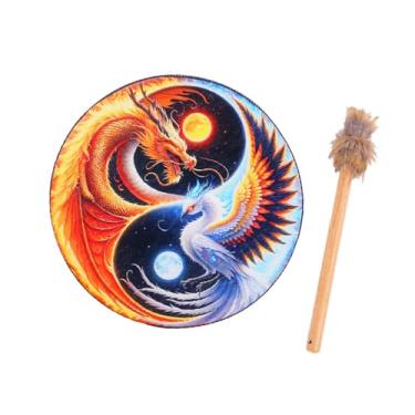 Imagem de YIJU Tambor Xamânico - Instrumento Musical para Iniciantes - Decorativo, Único e Criativo, Dragão E Fênix