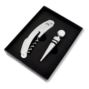 Imagem de Kit Sommelier Premium, Conjunto com Saca-Rolhas e Tampa em Aço Inox para Vinho, 2 Peças