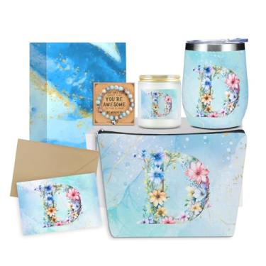 Imagem de XLRSDF Presentes personalizados monograma presentes de aniversário para mulheres, sobrinha tia chefe, professor, agradecimento, natal, copo de vinho, bolsa de maquiagem, conjunto de pulseira de vela