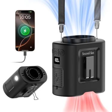 Imagem de Socool Ventilador de cintura portátil de 14500 mAh com rotação de 360, recarregável, clipe pessoal, para camisa, ventilador, 67 horas, ventiladores de pescoço suspensos com 5 velocidades e luz LED