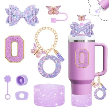 Imagem de Conjunto de acessórios de copo brilhante para copo Stanley Cup 850 g 1,134 g com alça, incluindo decoração de arco de palha, capa de cobertura de palha, bota, rolhas à prova de derramamento, pingentes