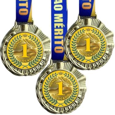 Imagem de Kit 10 Medalhas Para Honra ao Mérito Premiação De 1º Colocação Campeão 6cm Com Cordão premium
