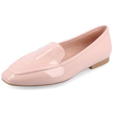 Imagem de Mocassim feminino de camurça Journee bico quadrado com salto acolchoado na parte superior da Tullie – Sapato social casual Tullie, Patente/rosa, 9 Wide