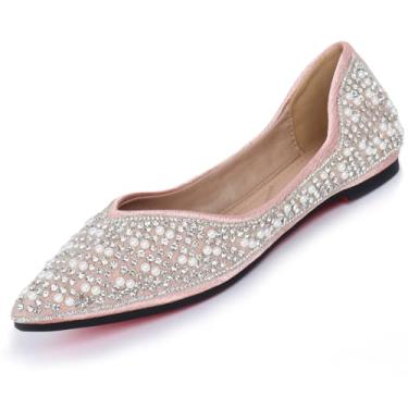 Imagem de YOYOCXH Sapatilhas femininas com strass pontiagudo pérola confortável macio casamento elegante bailarina elegante, rosa, 40