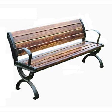 Imagem de TRGCJGH Banco de madeira ao ar livre, banco de varanda de pátio, assento duplo, com encosto curvo e apoio de braço largo, cadeira com estrutura de alumínio fundido para varanda de pátio (120 cm, cor