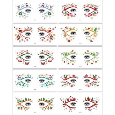 Imagem de 10 adesivos de tatuagem de rosto de olho de Natal à prova d'água tatuagens falsas festa festival natal suprimentos femininos