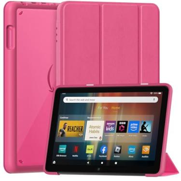 Imagem de DJ&RPPQ Capa para tablet, capa inteligente com três dobras com parte traseira rígida de policarbonato e despertar/hibernar automaticamente, vermelho transparente framboesa