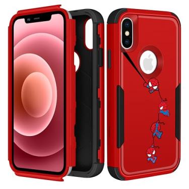 Imagem de JoySolar Capa de telefone resistente para iPhone X/XS para meninos e meninas - capa protetora contra quedas de corpo inteiro militar com desenho fofo legal e rígida, vermelha
