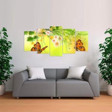 Imagem de Quadro Decorativo Floral Flores Borboletas Artístico Mosaico - Descola