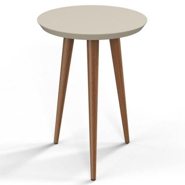 Imagem de Mesa De Apoio Redonda Pés Madeira Luna 530 Off White - Patrimar