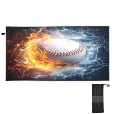 Imagem de ATTX Toalha de praia de fogo de água de beisebol 79 x 188 cm - Cobertor de microfibra leve de secagem rápida e resistente à areia para piscina, ioga, academia e viagens | Esportes de banho de natação