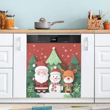 Imagem de ATTX Capa de ímã para lava-louças de boneco de neve de Papai Noel, 58,4 cm C x 66 cm A, decoração da capa da máquina de lavar louça, decalques de armário doméstico adesivos de eletrodomésticos #439